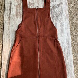 Faux Suede Overall Dress Size Medium in Rust Brown